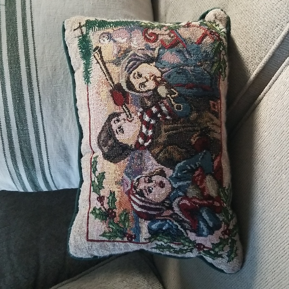 90s Vintage Embroidered Christmas Pillow, Embroidered Pillow, Vintage Christmas